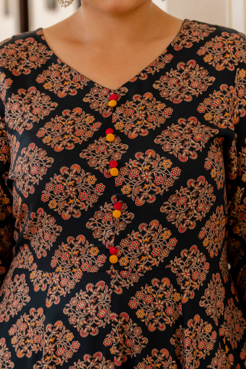 Dark Green Printed Rayon Kurta Pant Dupatta Set for Women (Plus Size)