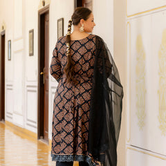 Dark Green Printed Rayon Kurta Pant Dupatta Set for Women (Plus Size)