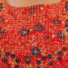 Red Printed Muslin Kurta Pant Dupatta Set for Women (Plus Size)