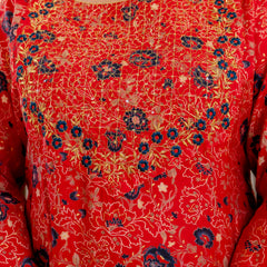 Red Printed Muslin Kurta Pant Dupatta Set for Women (Plus Size)