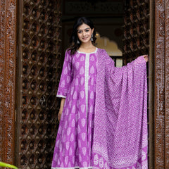 Lavender Elegance Anarkali Kurta Pant Dupatta Set