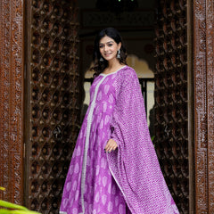 Lavender Elegance Anarkali Kurta Pant Dupatta Set