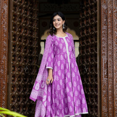 Lavender Elegance Anarkali Kurta Pant Dupatta Set