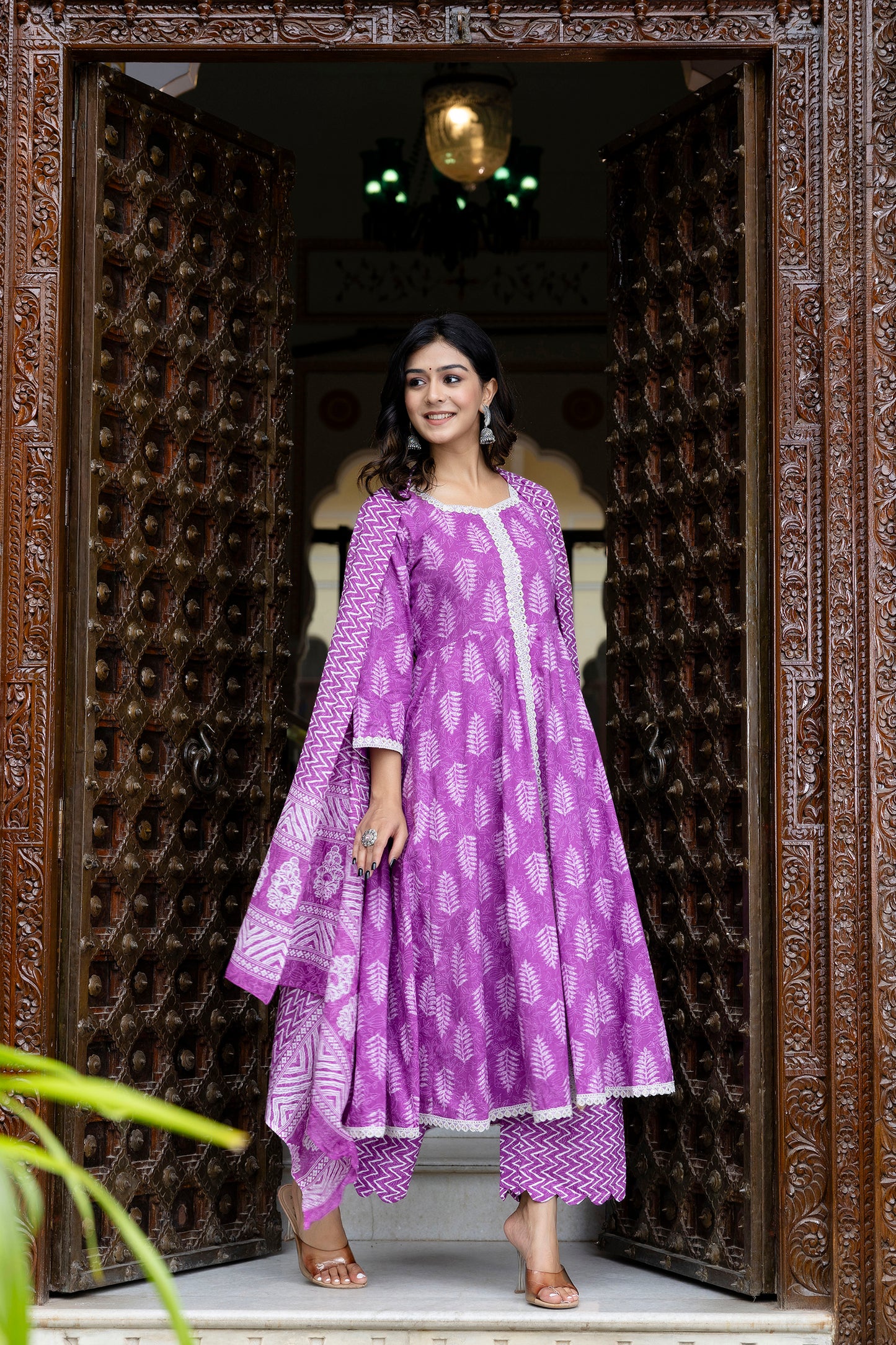 Lavender Elegance Anarkali Kurta Pant Dupatta Set