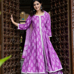 Lavender Elegance Anarkali Kurta Pant Dupatta Set