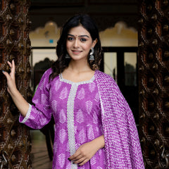 Lavender Elegance Anarkali Kurta Pant Dupatta Set