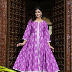 Lavender Elegance Anarkali Kurta Pant Dupatta Set
