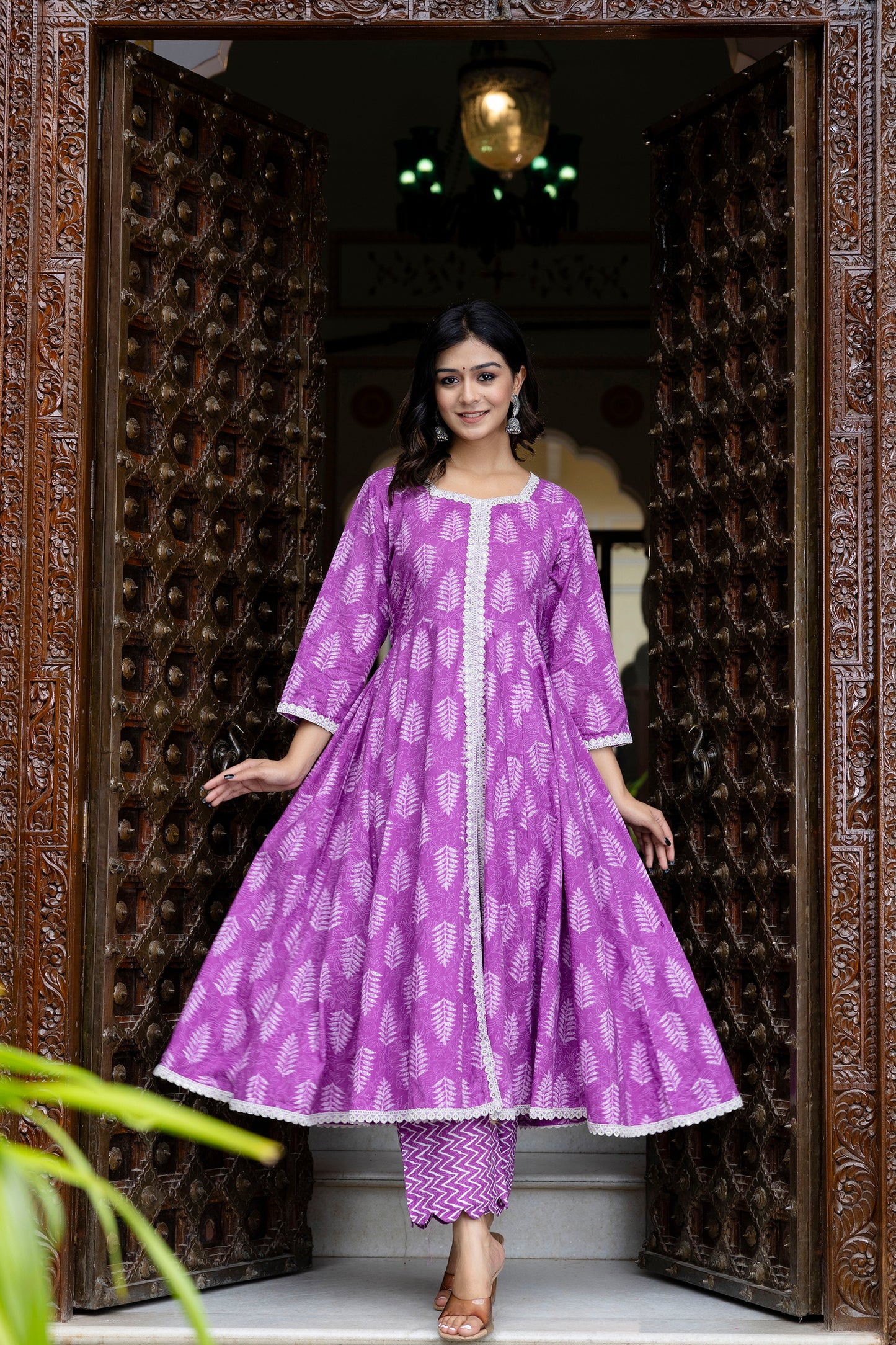 Lavender Elegance Anarkali Kurta Pant Dupatta Set