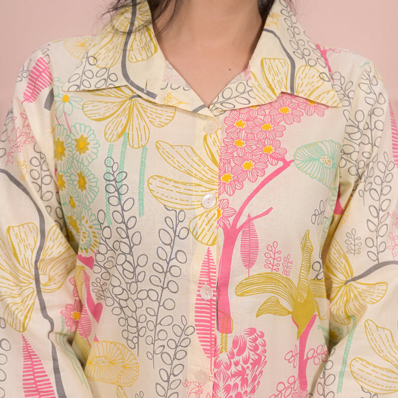 Beige Cotton Co-Ord Set with Palazzo Pants