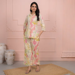 Beige Cotton Co-Ord Set with Palazzo Pants