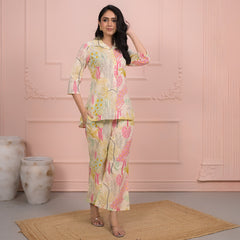 Beige Cotton Co-Ord Set with Palazzo Pants