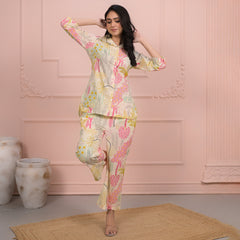 Beige Cotton Co-Ord Set with Palazzo Pants