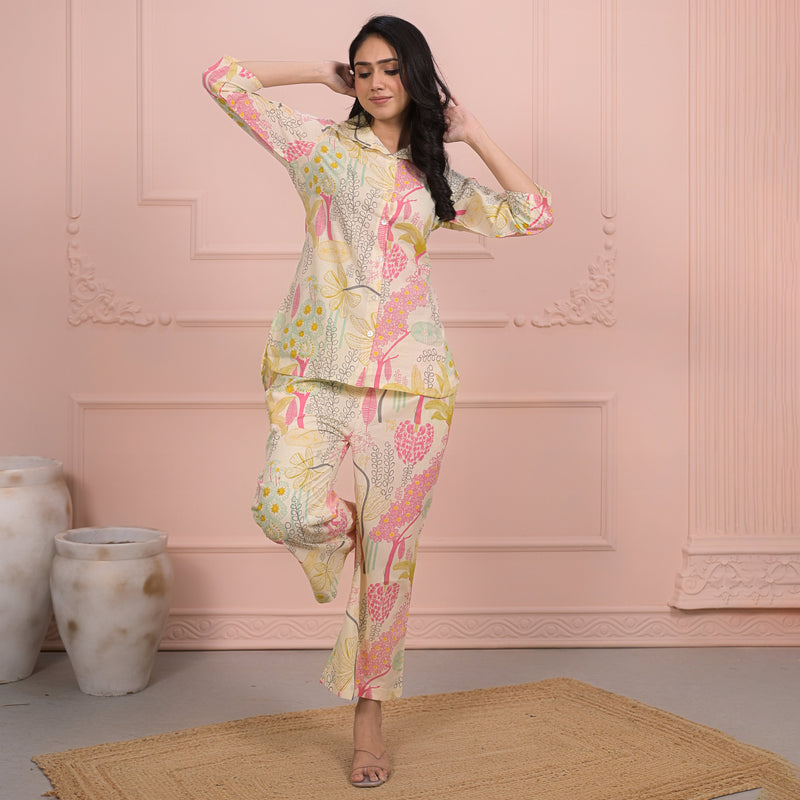 Beige Cotton Co-Ord Set with Palazzo Pants