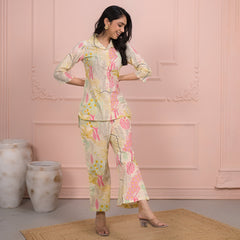 Beige Cotton Co-Ord Set with Palazzo Pants