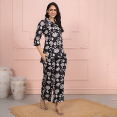 Black Cotton Co-Ord Set with Palazzo Pants