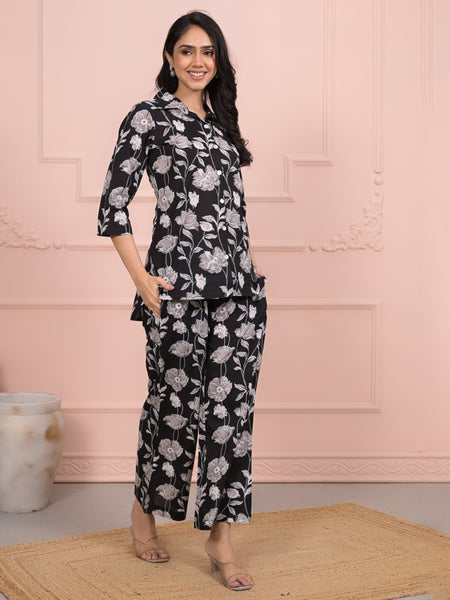 Black Cotton Co-Ord Set with Palazzo Pants