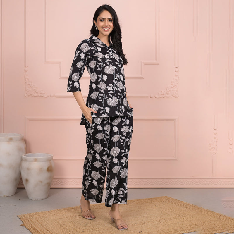 Black Cotton Co-Ord Set with Palazzo Pants