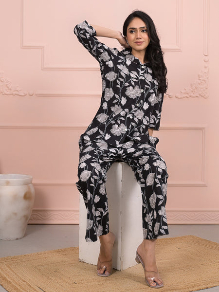 Black Cotton Co-Ord Set with Palazzo Pants