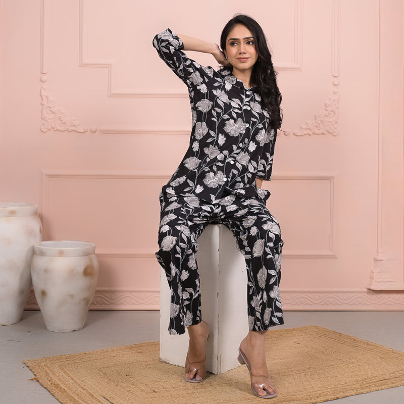 Black Cotton Co-Ord Set with Palazzo Pants