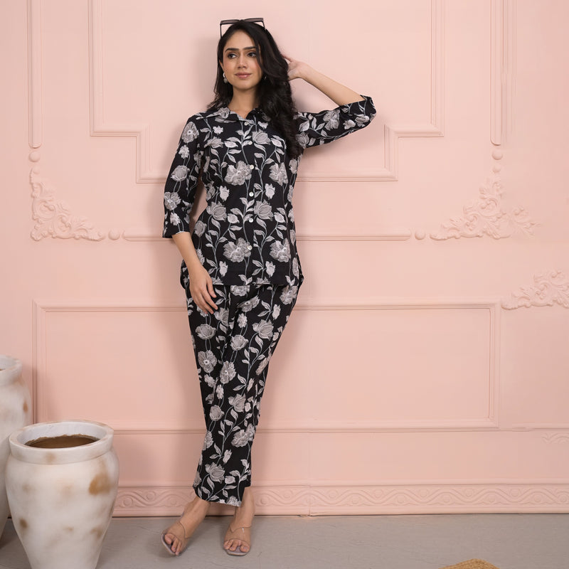 Black Cotton Co-Ord Set with Palazzo Pants