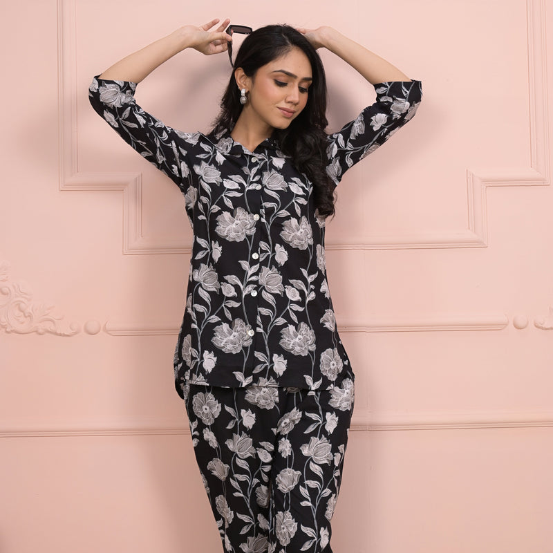 Black Cotton Co-Ord Set with Palazzo Pants