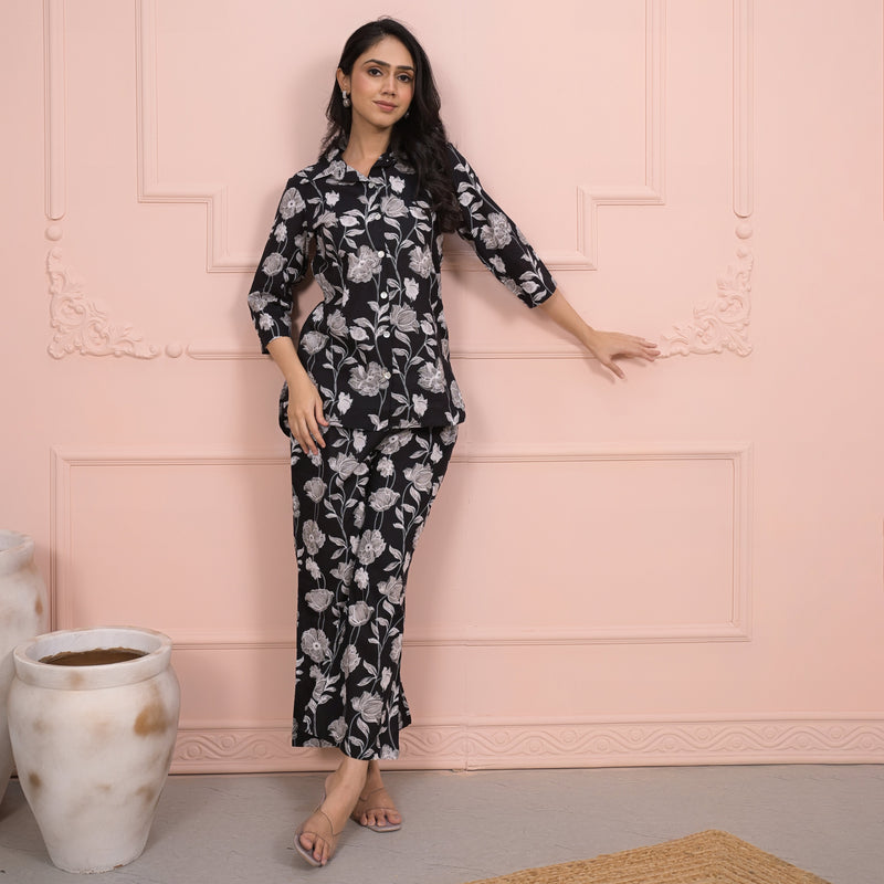 Black Cotton Co-Ord Set with Palazzo Pants