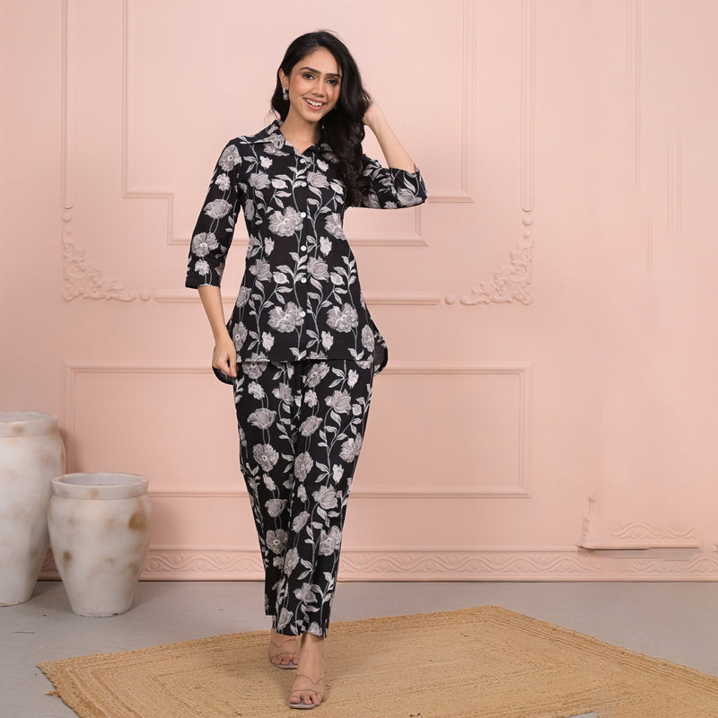 Black Cotton Co-Ord Set with Palazzo Pants