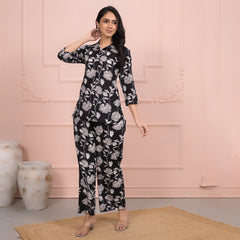 Black Cotton Co-Ord Set with Palazzo Pants