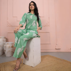 Light Green Cotton Co-Ord Set with Palazzo