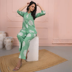 Light Green Cotton Co-Ord Set with Palazzo