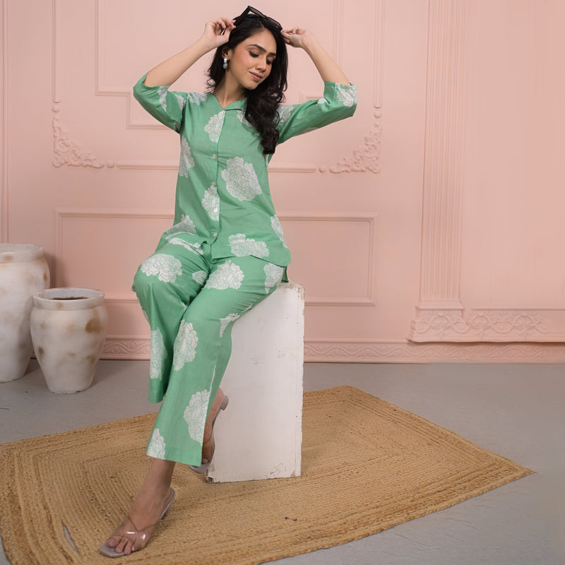 Light Green Cotton Co-Ord Set with Palazzo