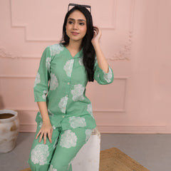 Light Green Cotton Co-Ord Set with Palazzo