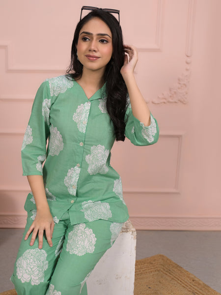 Light Green Cotton Co-Ord Set with Palazzo