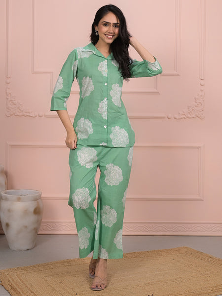 Light Green Cotton Co-Ord Set with Palazzo