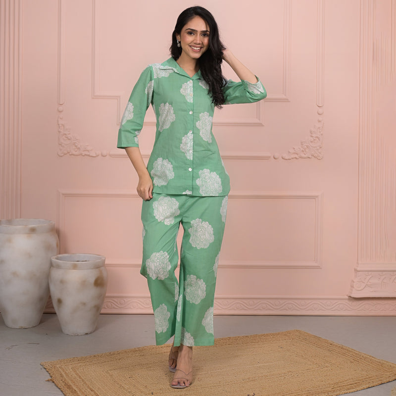 Light Green Cotton Co-Ord Set with Palazzo