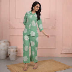 Light Green Cotton Co-Ord Set with Palazzo