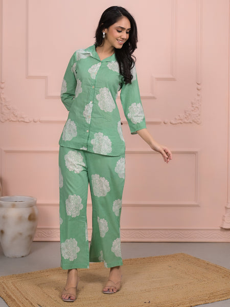 Light Green Cotton Co-Ord Set with Palazzo