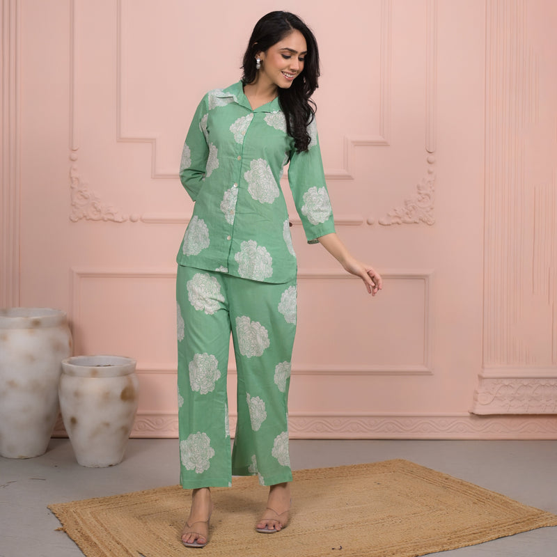Light Green Cotton Co-Ord Set with Palazzo