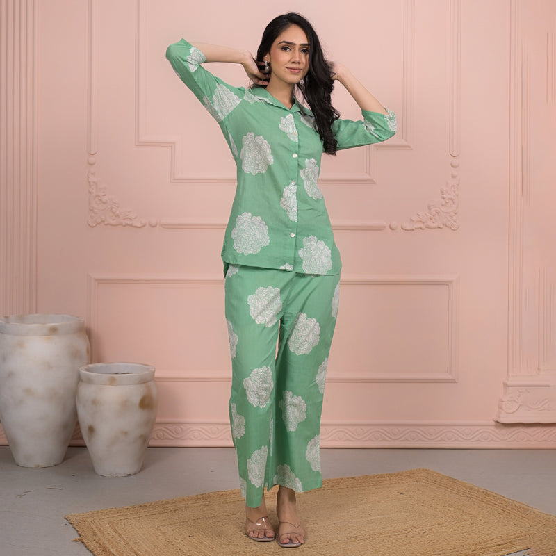 Light Green Cotton Co-Ord Set with Palazzo
