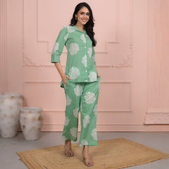 Light Green Cotton Co-Ord Set with Palazzo