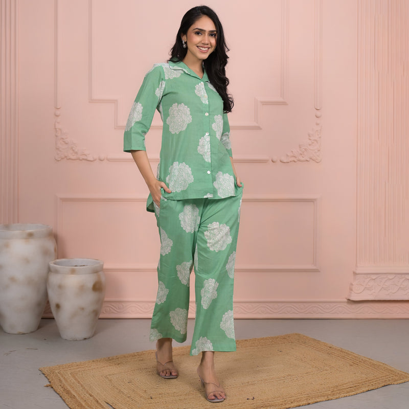 Light Green Cotton Co-Ord Set with Palazzo