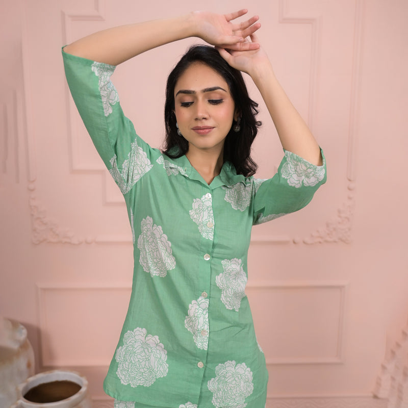 Light Green Cotton Co-Ord Set with Palazzo