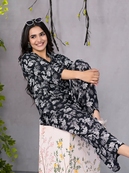 Abstract Floral Black Co-Ord Set