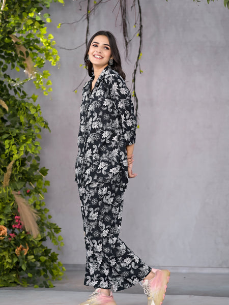 Abstract Floral Black Co-Ord Set