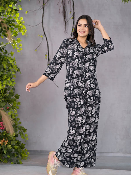 Abstract Floral Black Co-Ord Set