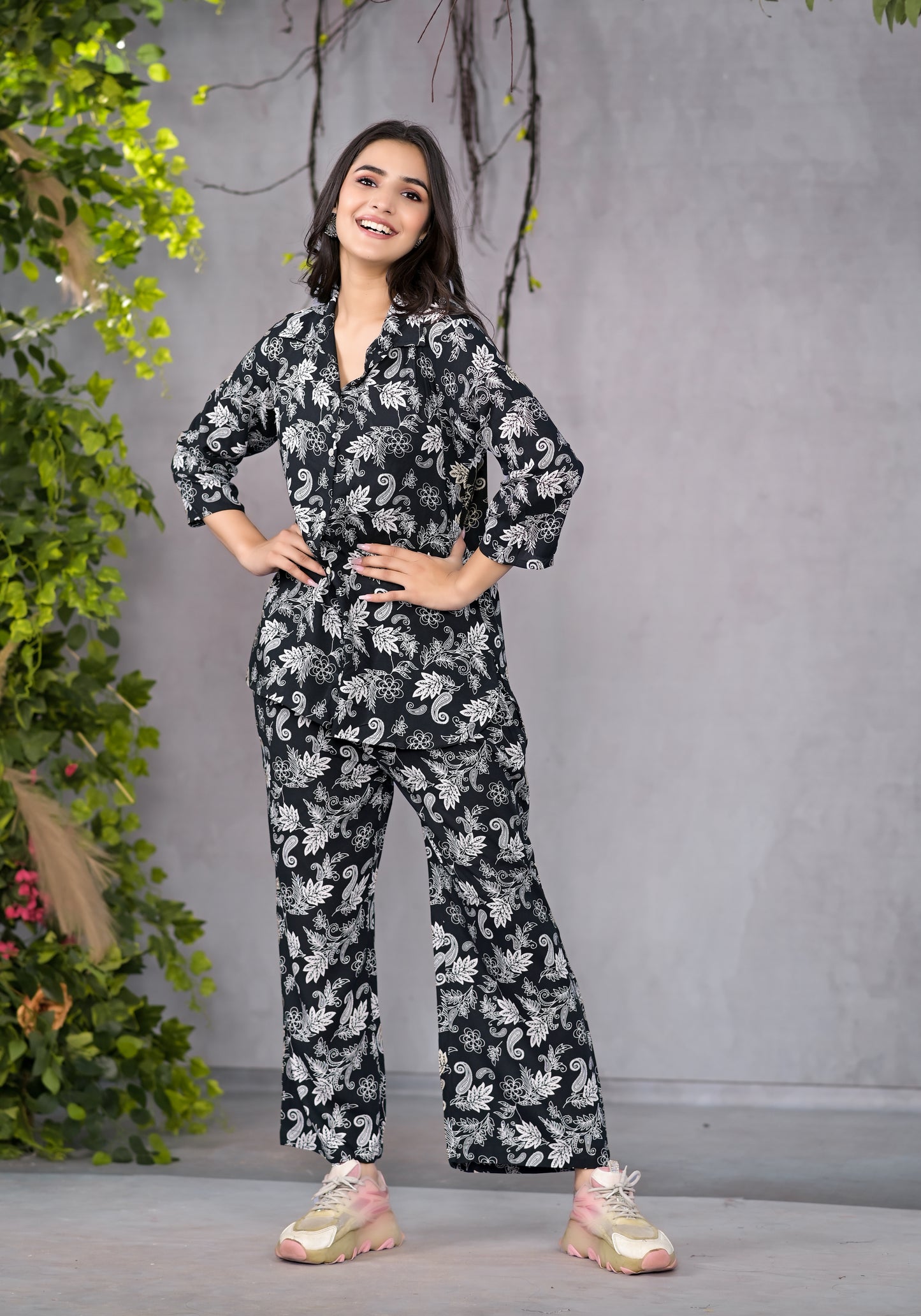 Abstract Floral Black Co-Ord Set