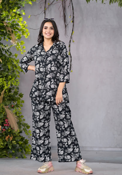 Abstract Floral Black Co-Ord Set