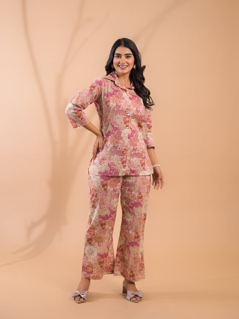 Pink Beige Co-Ord Set with Palazzo Pants