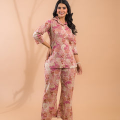 Pink Beige Co-Ord Set with Palazzo Pants