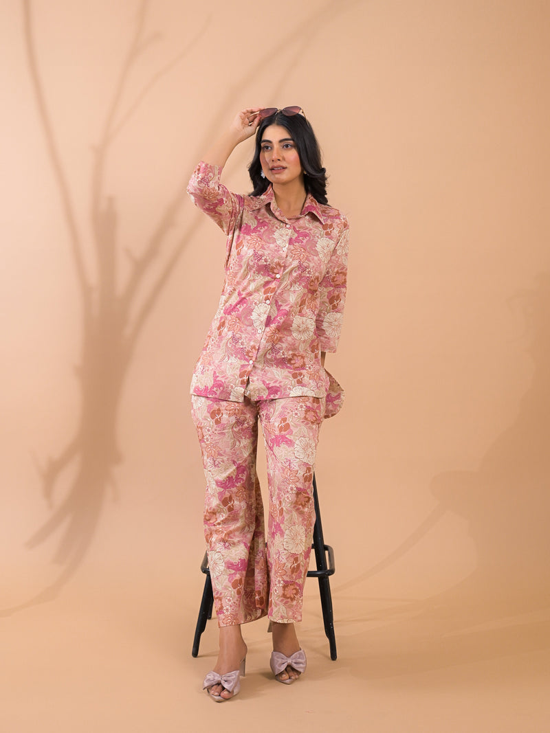 Pink Beige Co-Ord Set with Palazzo Pants